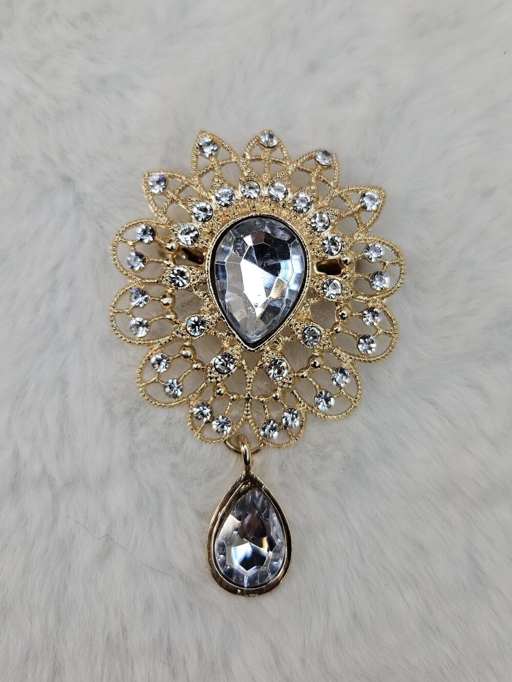 Gold & Light Blue Teardrop Statement Brooch
